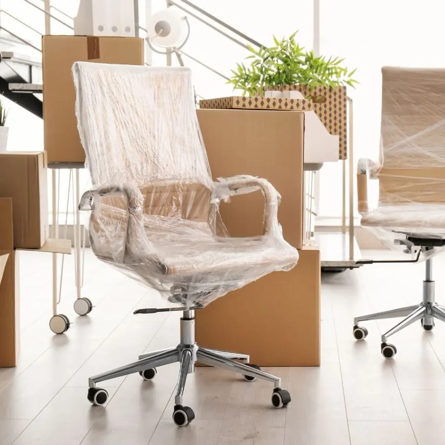Office chairs wrapped and ready for delivery